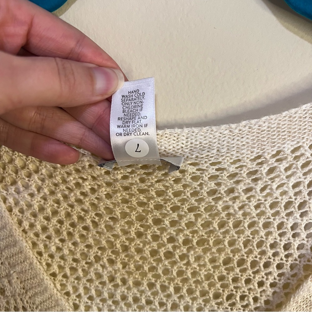 J. Jill Linen Cotton Poncho Crotchet White Blue Cream Ombre Vacation Resort Swim - Picture 7 of 7